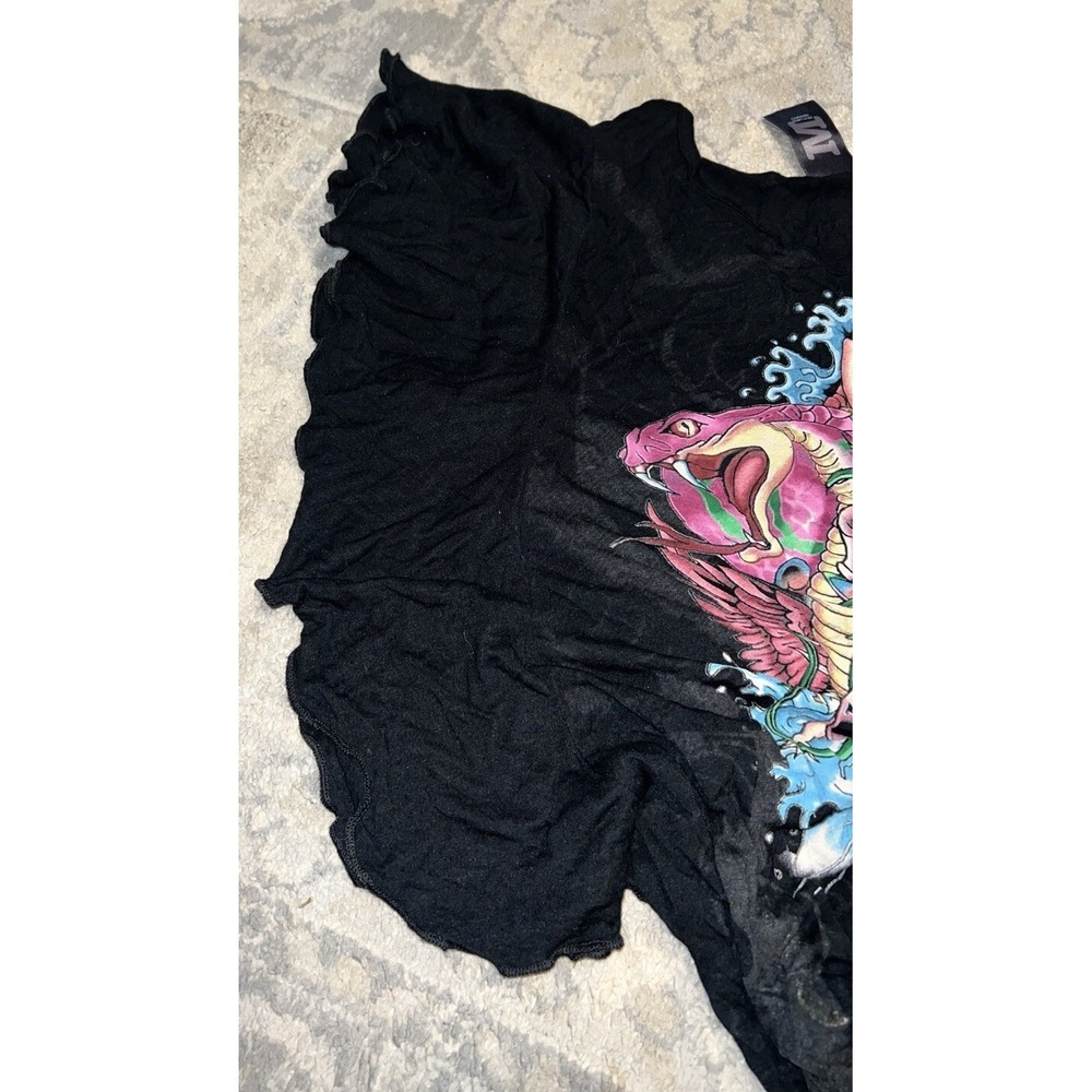 Ed Hardy‎ Shirt Women's Size Medium Elastic Waist Black Ruffle Winged Sleeves - Picture 5 of 6